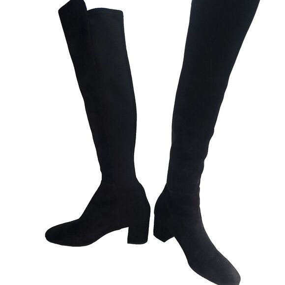 stuart weitzman boots 5050 Suede Over The Knee 9B Black Stretch Block Heel S5440 - Picture 8 of 12